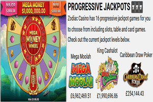Zodiac Casino progressive jackpots