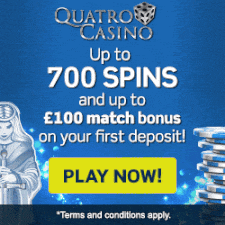 Quatro UK Casino: £100 sign-up bonus + 700 free slot spins
