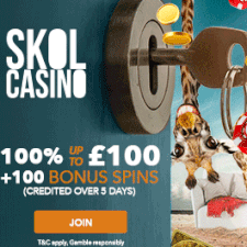 Skol UK Casino: £100 sign-up bonus + 100 free slot spins